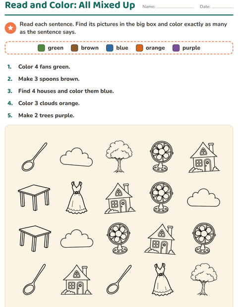 Preview of Read and Color worksheet featuring Home and Nature BW for grade 1