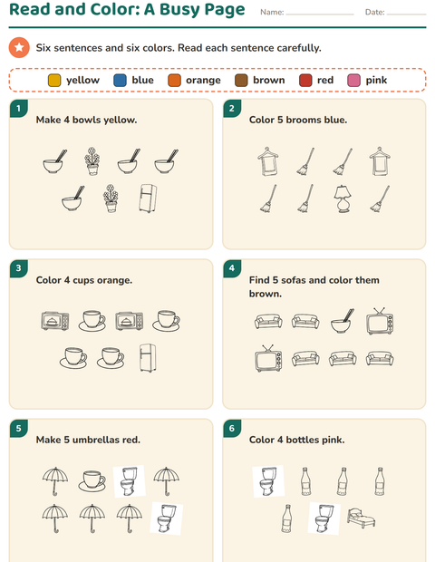 Preview of Read and Color worksheet featuring Household BW for grade 1