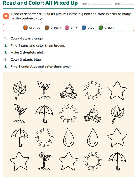 Preview of Read and Color worksheet featuring Nature BW for grade 1