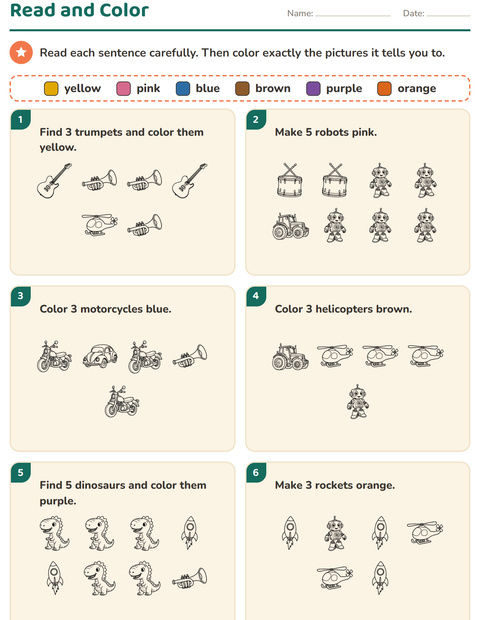 Preview of Read and Color worksheet featuring Toys BW for grade 1