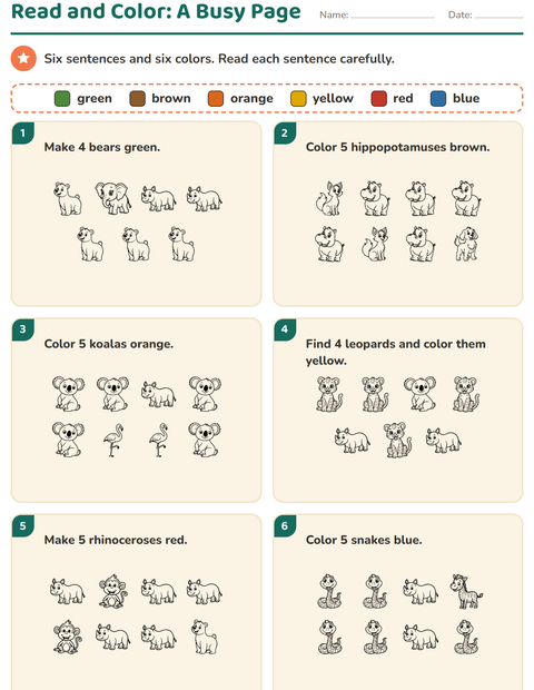 Preview of Read and Color worksheet featuring Zoo Animals BW for grade 1