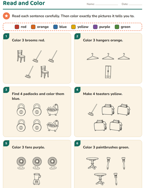 Preview of Read and Color worksheet featuring Home BW 2 for grade 1