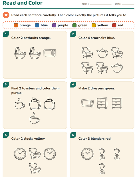 Preview of Read and Color worksheet featuring Home BW for grade 1