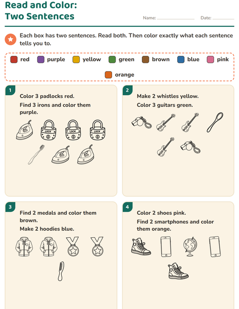 Preview of Read and Color worksheet featuring Objects BW for grade 1