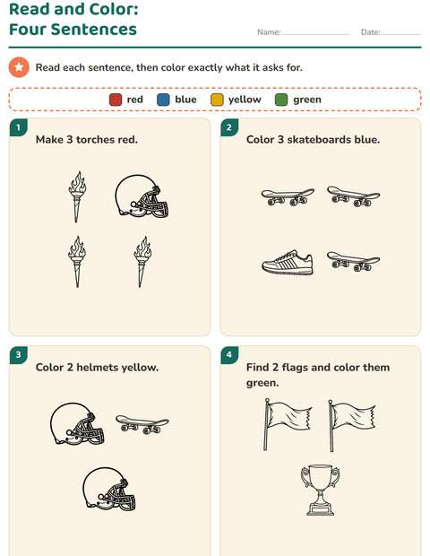 Preview of Read and Color worksheet featuring Sports BW 2 for grade 1