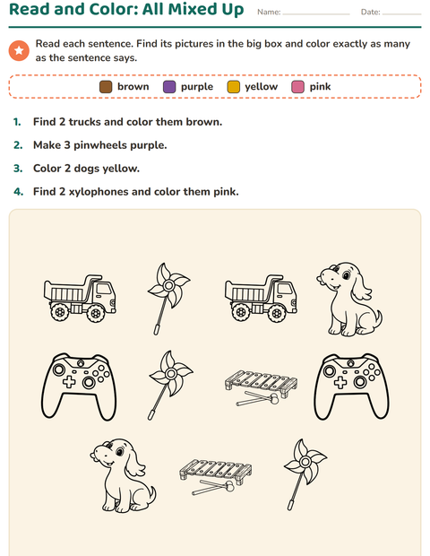 Preview of Read and Color worksheet featuring Toys BW 2 for grade 1