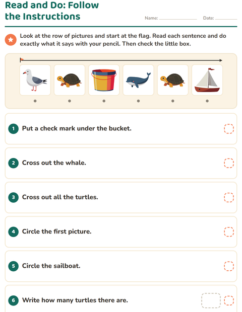Preview of Read and Do worksheet featuring Beach for grade 1