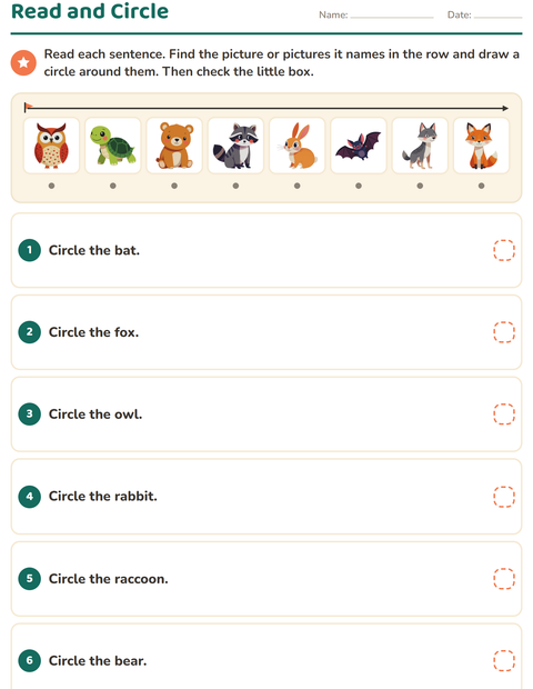 Preview of Read and Do worksheet featuring Forest Creatures for grade 1