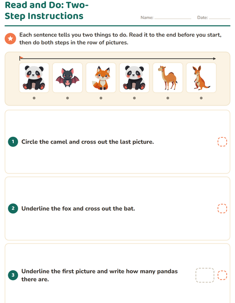 Preview of Read and Do worksheet featuring Zoo Animals for grade 1