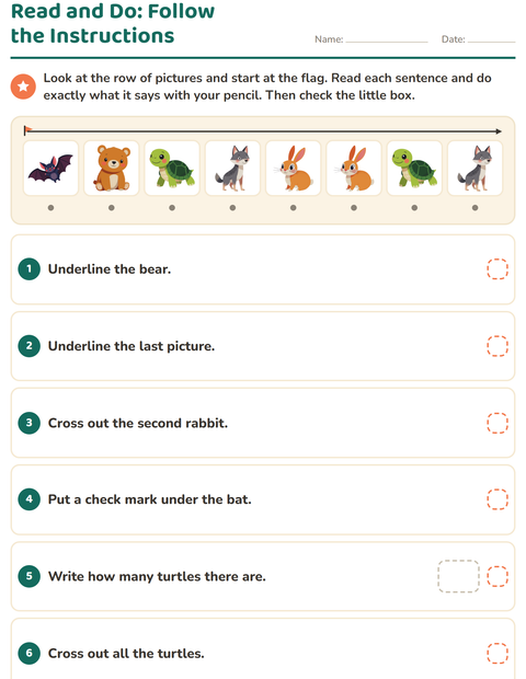 Preview of Read and Do worksheet featuring Forest Creatures for grade 1