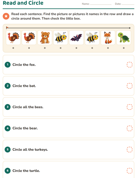 Preview of Read and Do worksheet featuring Forest Creatures for grade 1