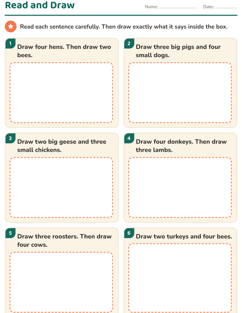 Preview of Read and Do worksheet featuring Farm Animals for grade 1