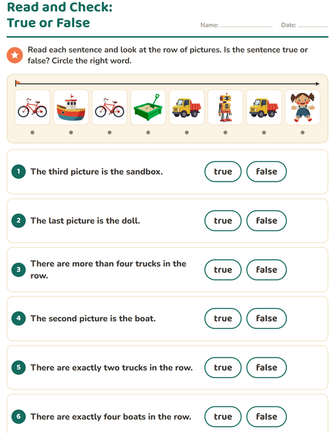 Read and Check: True or False About the Picture Row