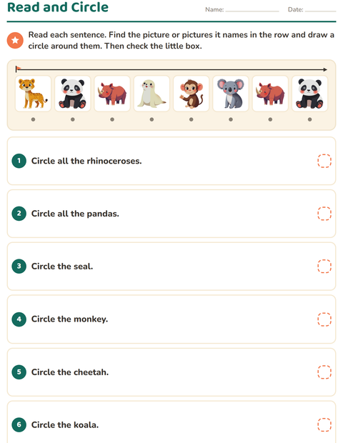 Preview of Read and Circle: Find the Zoo Animal the Sentence Names