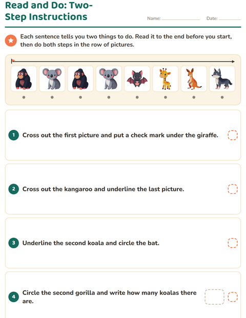 Preview of Read and Do worksheet featuring Zoo Animals for grade 1