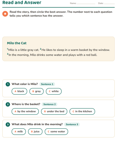 Preview of Reading Comprehension worksheet for grade 2
