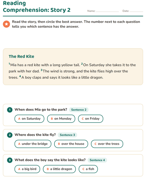 Preview of Reading Comprehension worksheet for grade 2