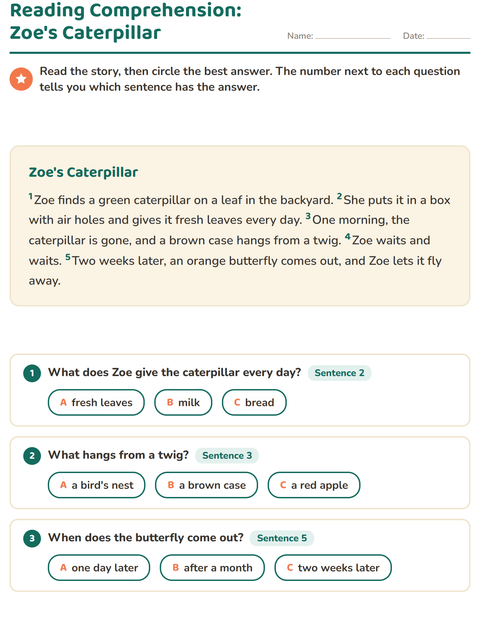 Preview of Reading Comprehension worksheet for grade 2