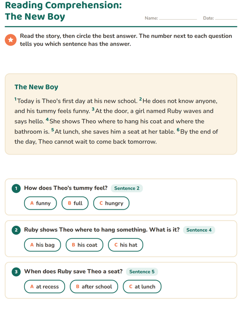 Preview of Reading Comprehension worksheet for grade 2