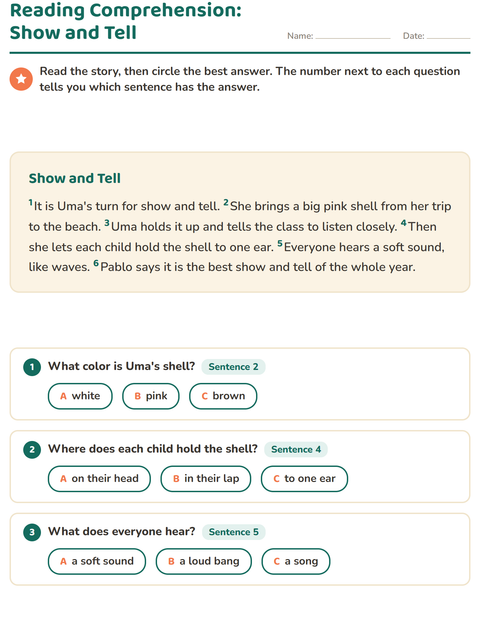 Preview of Reading Comprehension worksheet for grade 2