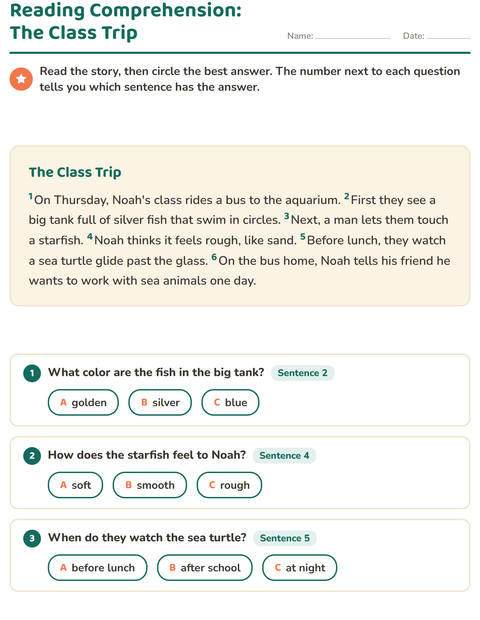 Preview of Reading Comprehension worksheet for grade 2