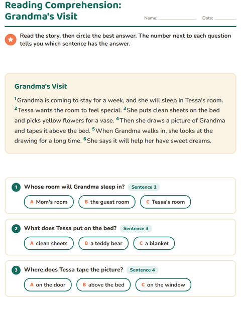 Preview of Reading Comprehension worksheet for grade 2