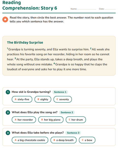 Preview of Reading Comprehension worksheet for grade 2
