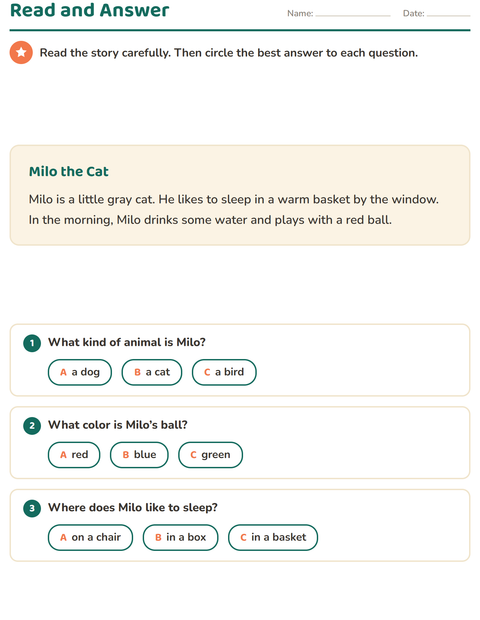 Preview of Reading Comprehension worksheet for grade 2