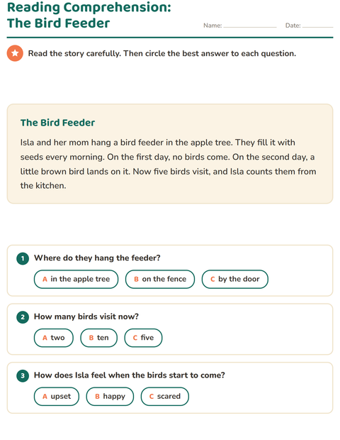 Preview of Reading Comprehension worksheet for grade 2