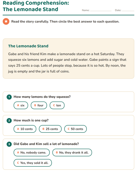 Preview of Reading Comprehension worksheet for grade 2