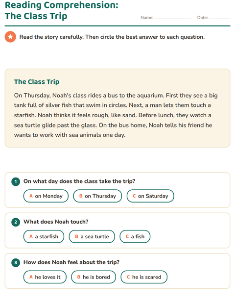 Preview of Reading Comprehension worksheet for grade 2