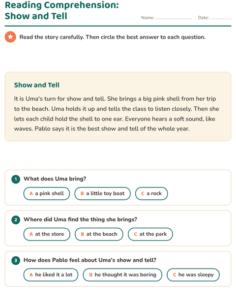 Preview of Reading Comprehension worksheet for grade 2