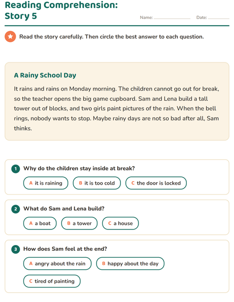 Reading Comprehension: A Rainy School Day
