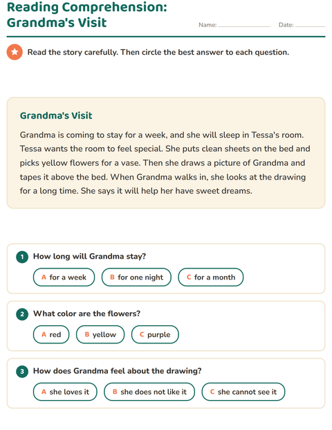 Preview of Reading Comprehension worksheet for grade 2