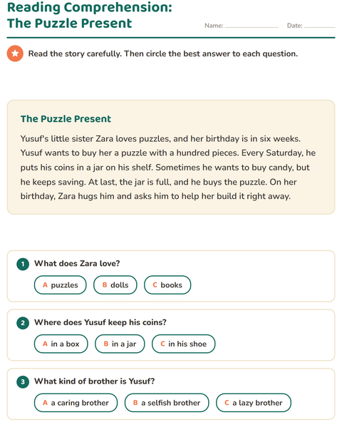 Preview of Reading Comprehension worksheet for grade 2