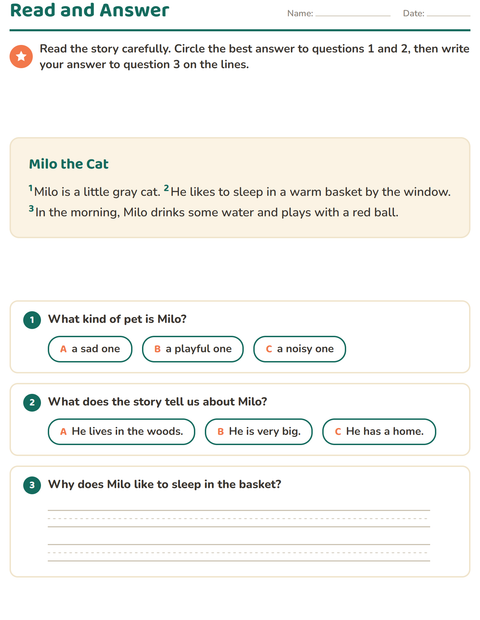 Preview of Reading Comprehension worksheet for grade 2