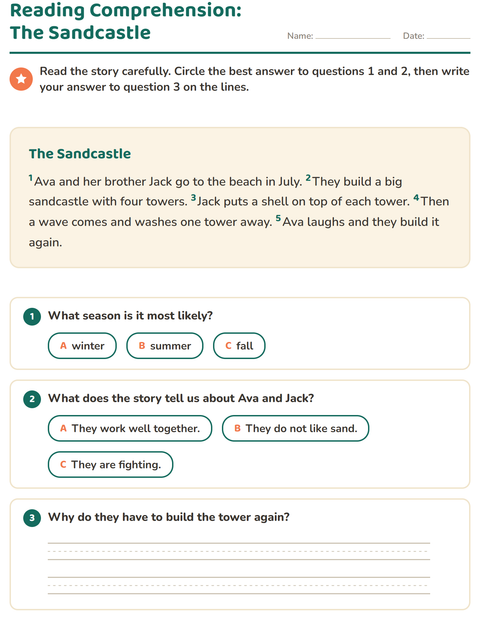 Preview of Reading Comprehension worksheet for grade 2