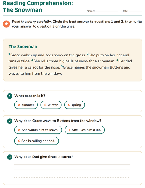 Preview of Reading Comprehension worksheet for grade 2