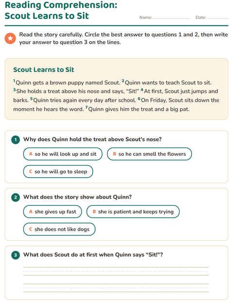 Preview of Reading Comprehension worksheet for grade 2