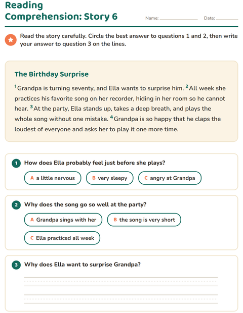 Preview of Reading Comprehension worksheet for grade 2