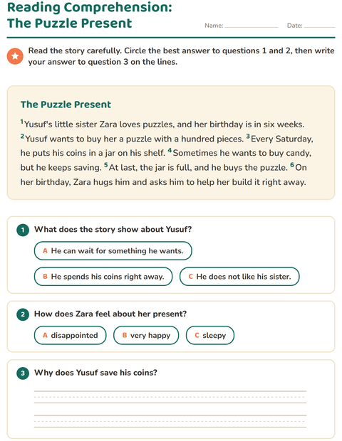 Preview of Reading Comprehension worksheet for grade 2