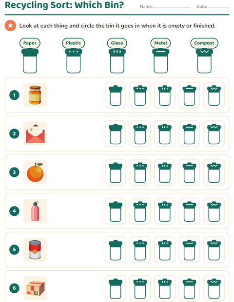 Preview of Recycling Sort worksheet for kindergarten