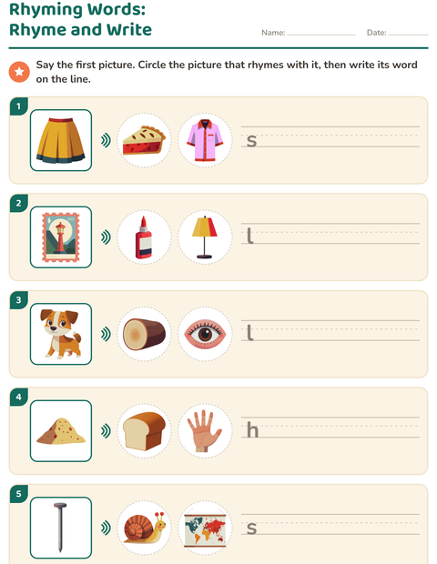 Preview of Rhyming Words worksheet for grade 1