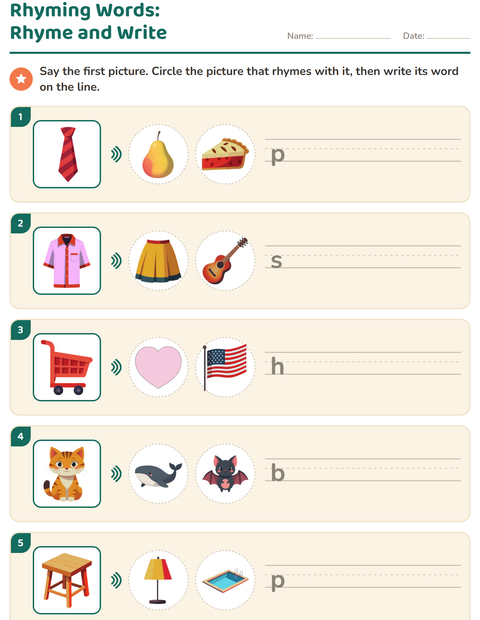 Preview of Rhyming Words worksheet for grade 1