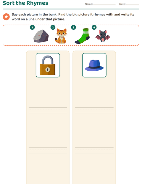 Preview of Rhyming Words worksheet for grade 1