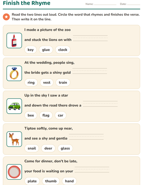 Preview of Rhyming Words worksheet for grade 1