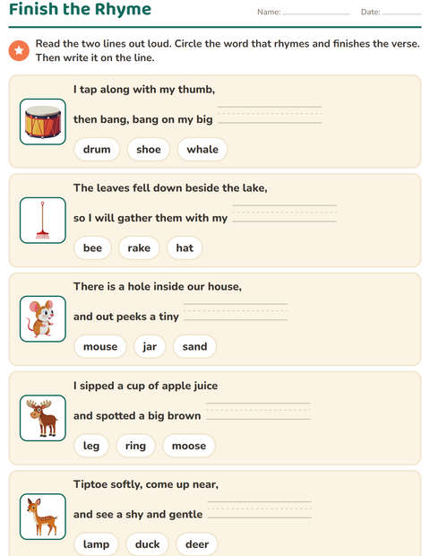 Preview of Rhyming Words worksheet for grade 1