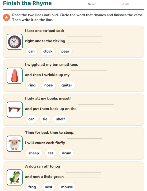 Preview of Rhyming Words worksheet for grade 1