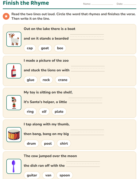 Preview of Rhyming Words worksheet for grade 1