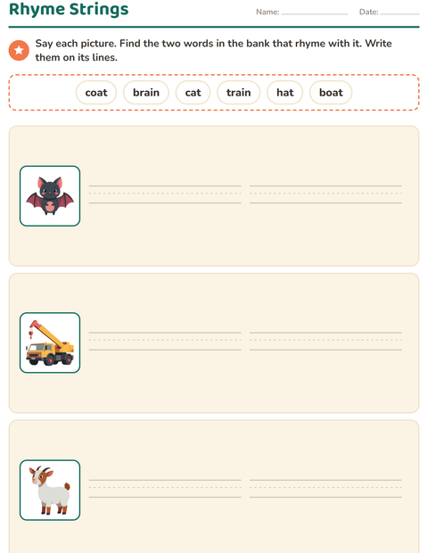 Preview of Rhyming Words worksheet for grade 1